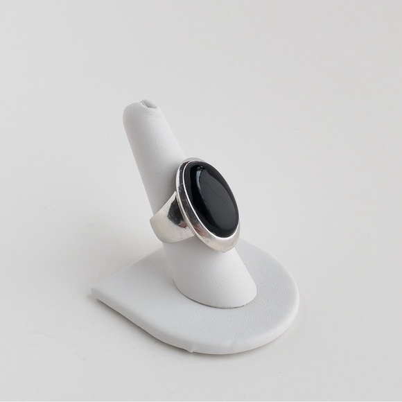 Elle Jewelry - Elle Sterling Silver Black Onyx Ring Large Oval Cabochon Statement Modernist